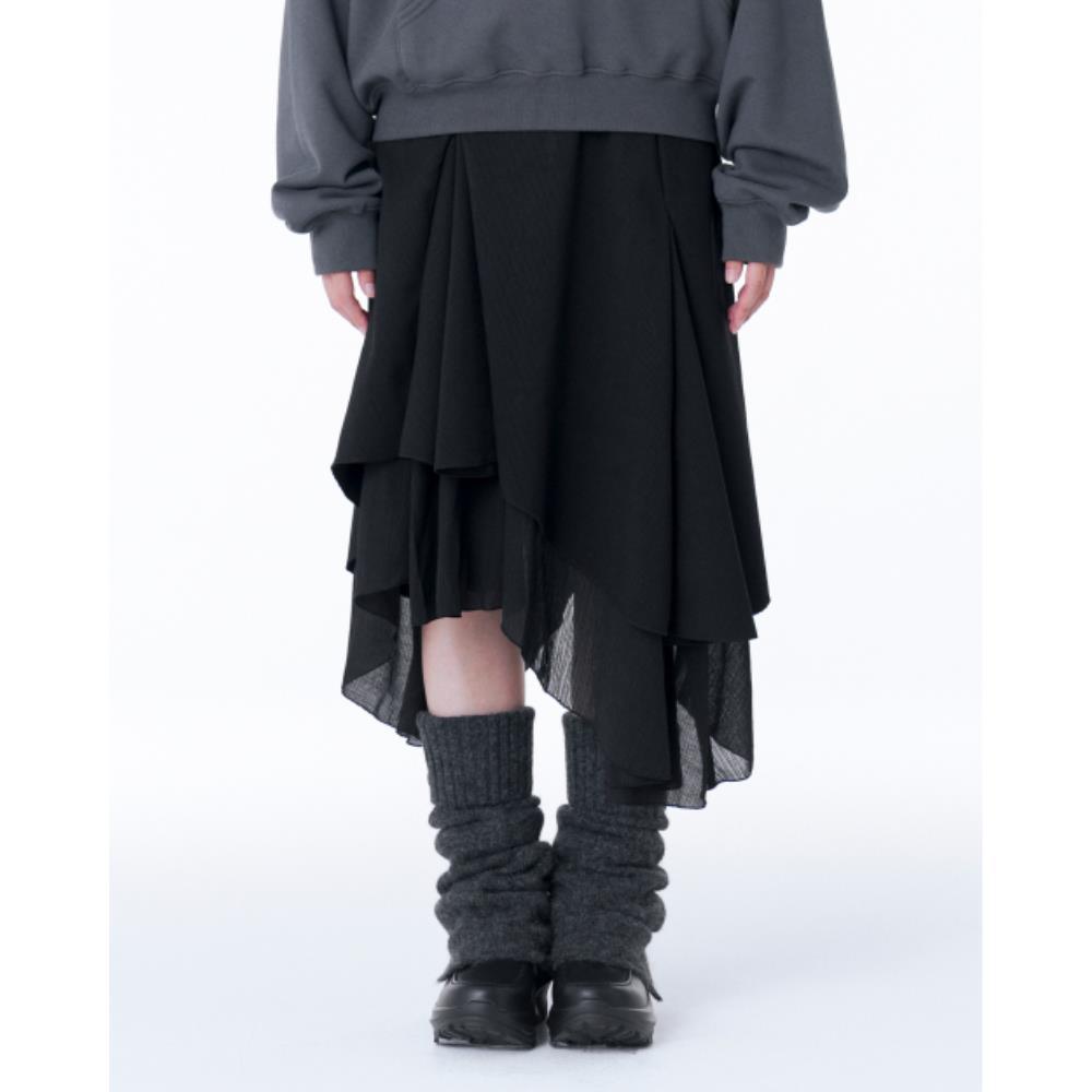 MISEKI SEOUL Unbalanced layered skirt BLACK MSK2403013BK