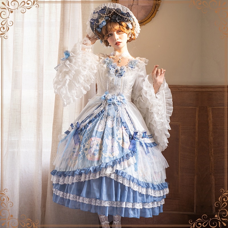 HeartbeatsロリータルスエレガントティーパーティーOP重工業フラワー結婚美しくゴージャスドレスlolitaクラスタイルフェアリーFSフルスカート長袖ドレス