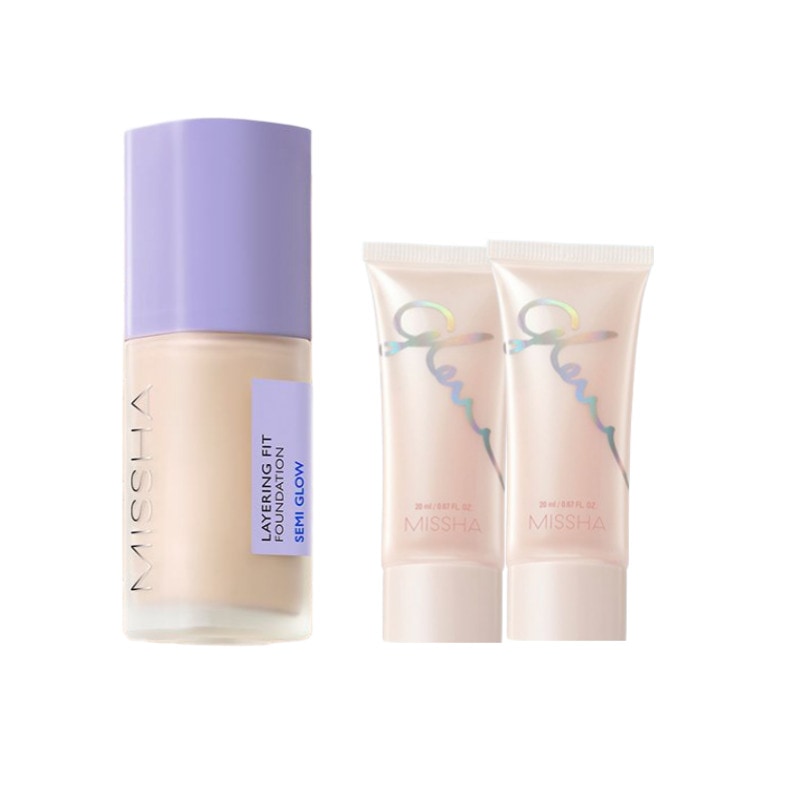 セミグロウファンデ＋光ツヤ下地セットベースから仕上げまで叶う韓国ベースメイクセット（ファンデ35ml 1ea＋スキンバーム20ml 2ea）