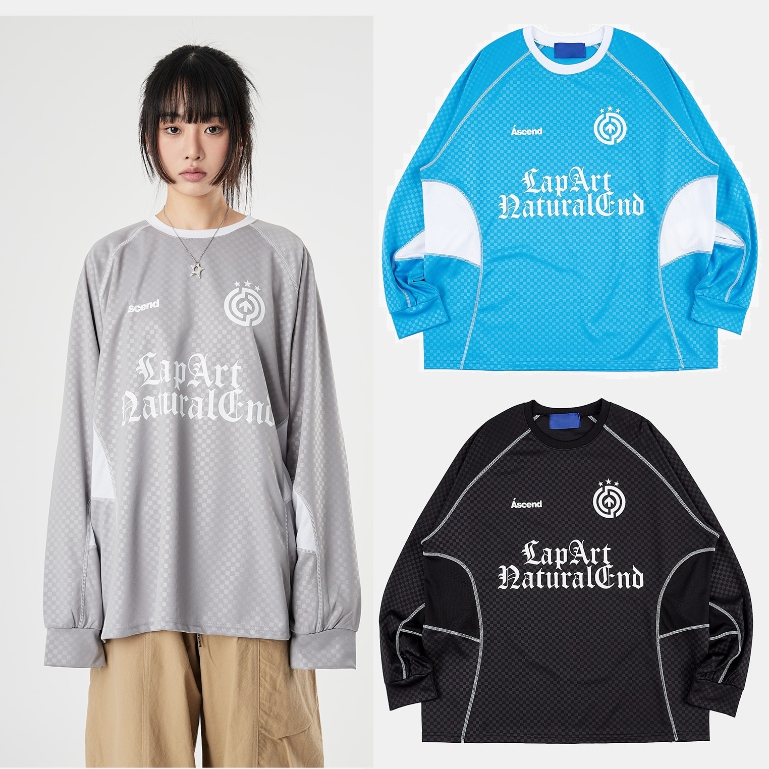 Raglan Checkerboard Stitch Soccer Jersey 3色 (UNISEX) 新商品 韓国人気 男女共用 韓国ファッション 夏のファッション 学生ファッション カッ