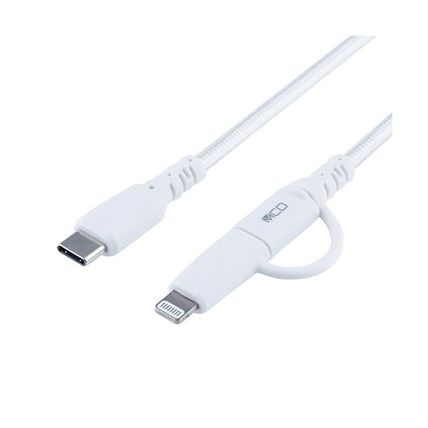 （まとめ） ナカバヤシ ミヨシLightningアダプタ付きUSB PDケーブル ホワイト 0.15m SCL-AD01W 1本 [x2セット]