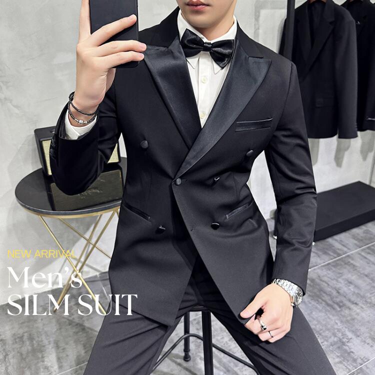 スリーピース スーツ メンズスーツ 発表会 前撮り タキシード 紳士服 礼服 ダブルスーツ フォーマル 黒 冠婚葬祭 セレモニースーツ ビジネス 通勤 オフィス カジュアル 披露宴 結婚式 二次会 同