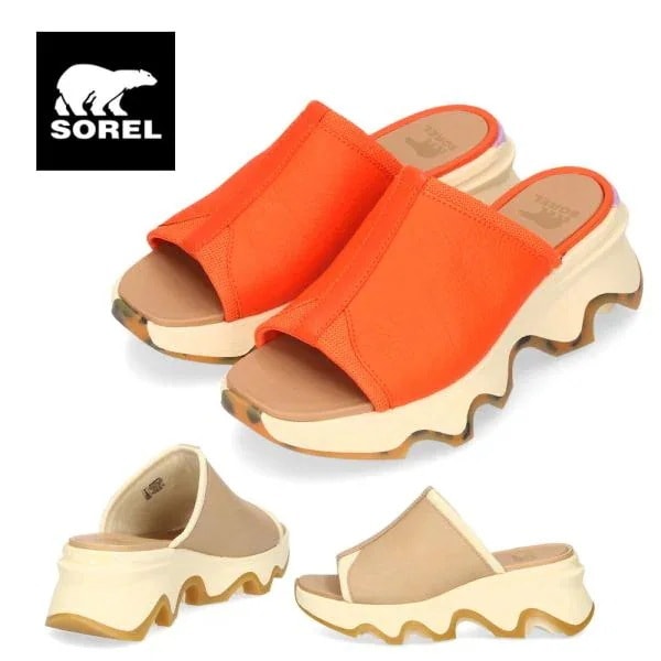 ソレル サンダル レディース SOREL キネティック インパクト スライド ハイ サンダル オレンジ ベージュ ギザギザソール 厚底 ミュール スリッポン NL4961