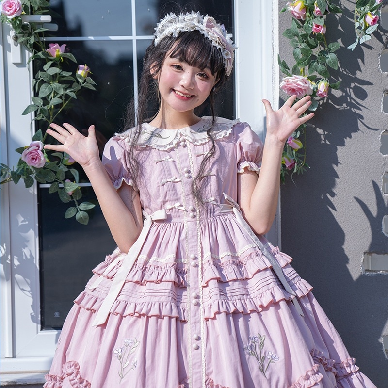 ブロケードガーデンオリジナルロリータ【アイリスの詩】ロリータドレス パストラル風op半袖刺繍ワンピース