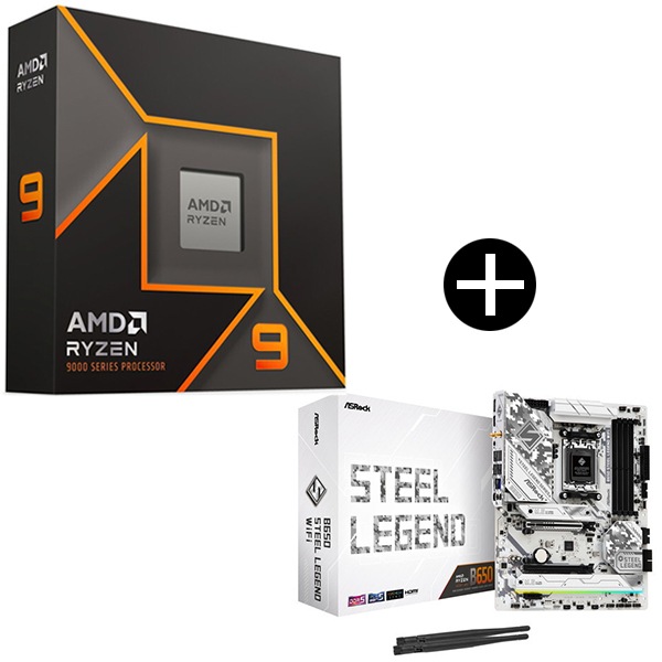 Ryzen 9 9950X W/O Cooler WOF (16C/32T 4.3GHz 170W) CPU + ASRock B650 Steel Legend WiFi マザーボード セット