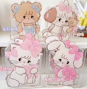 mikko ペンホルダーかわいいピンクの猫のデザイン両面アクリルデスクトップ飾り収納ペンホルダー