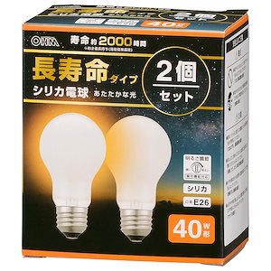 【即納】オーム(OHM) 電機 長寿命白熱電球 E26 40W形 調光機能対応 フィラメント エジソン電球 シリカ 2個セット LB-DL5638W-2PN 06-4754
