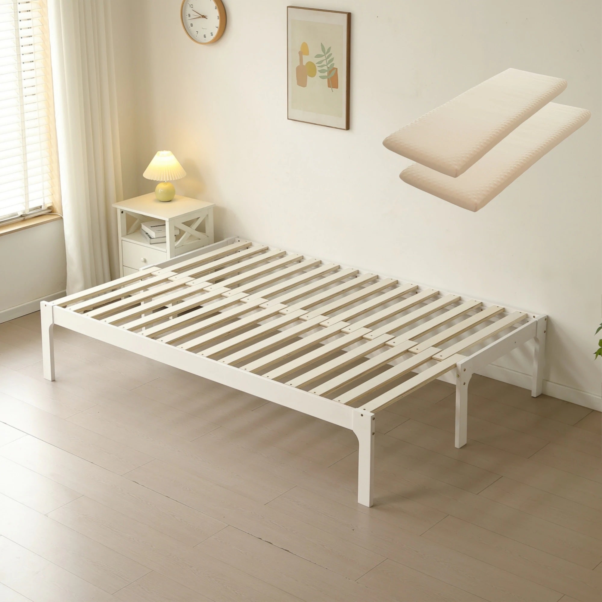 【幅70cmマット2個付き】ソファベッド ディベッド 木製 伸長式ベッド ダブル D 2way パイン材 フレームのみ すのこ シングル セミシングル セミダブル SS~D