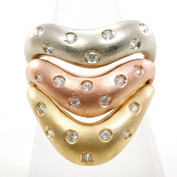 K14 14金 YGWGPG リング 指輪 13.5号 ジルコニア ジュエリー 中古