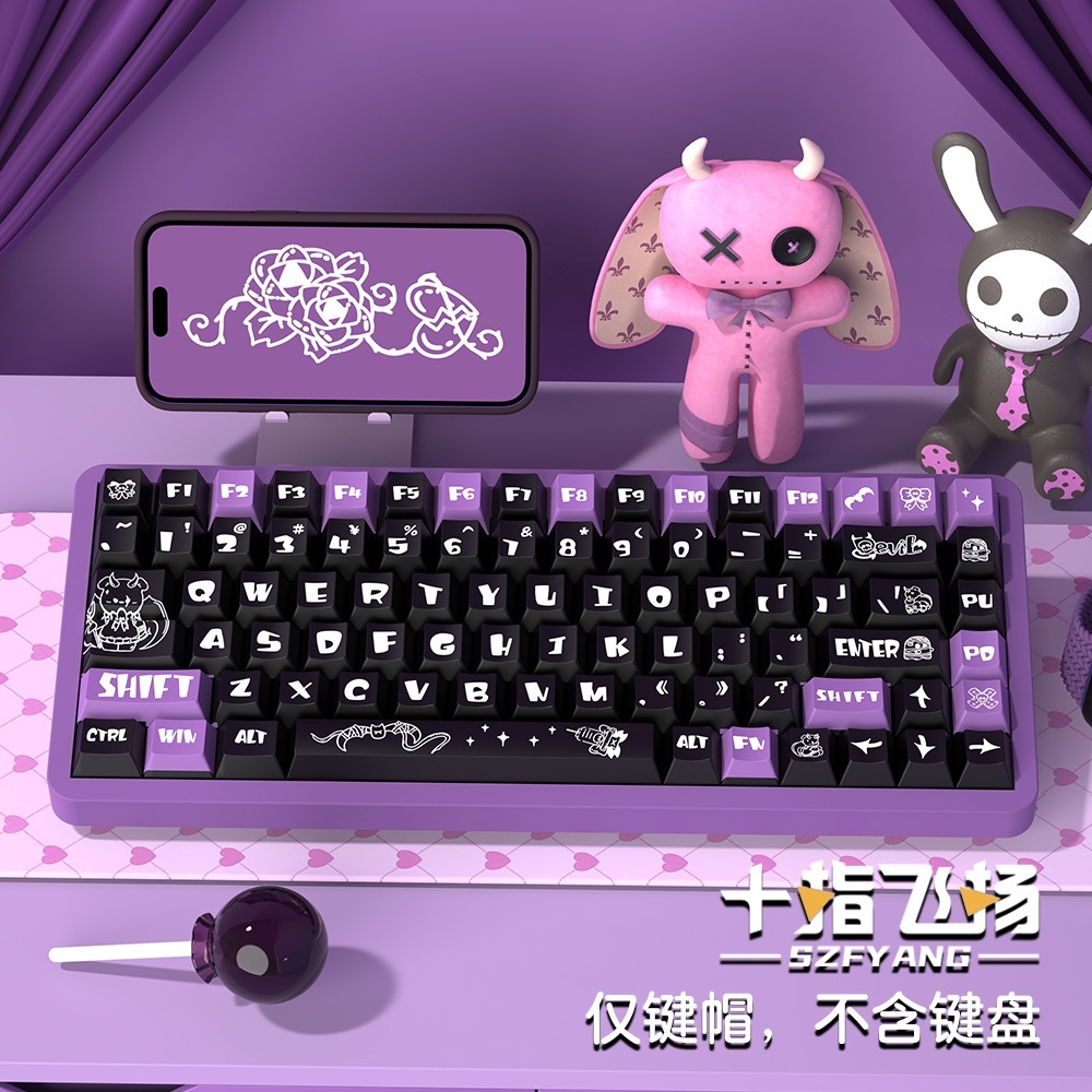 ダークリトルデビルオリジナルキーキャップオリジナルの高度にパーソナライズされたカスタマイズされたpbt昇華型メカニカルキーボードキャップ