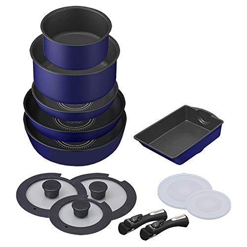 アイリスオーヤマ フライパン 鍋 セット フライパンセット IH ガス火対応 13点 ダイヤモンドコートパン ブルー 軽量 取っ手がとれる こびりつかずにお手入れ簡単 H-IS-SE13P