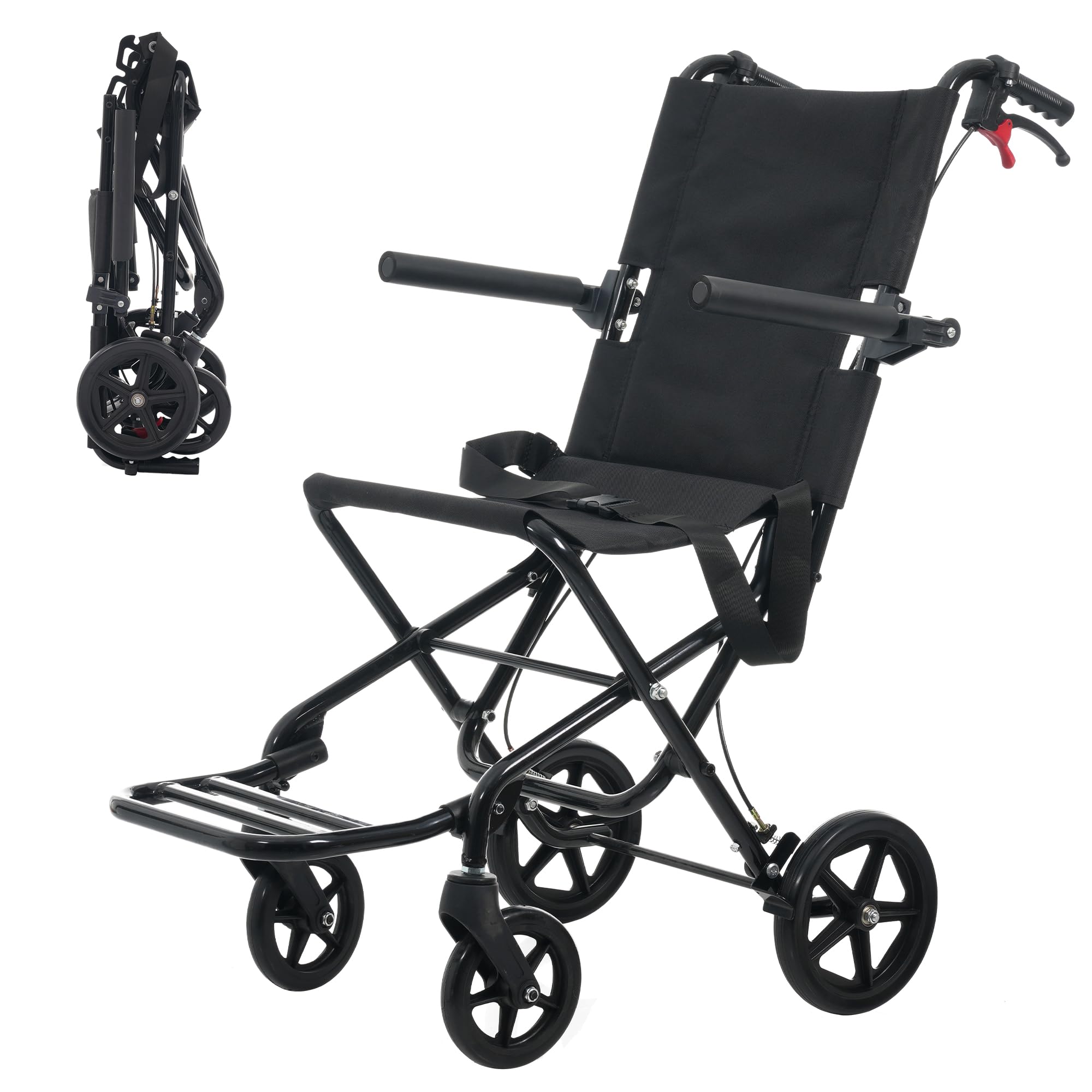 BTM【非課税】【法人割引】車椅子 折り畳み アルミ製 軽量 機内持ち込み 自立可能 介助ブレーキ付き コンパクト 座面付 介助用 キャスター付 収納ポケット付き 介護用品 自立式 跳ね上げ式 福祉用