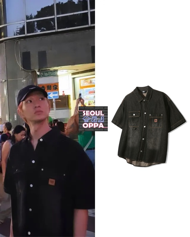 LEATHER PATCH WORK DENIM HALF SHIRT