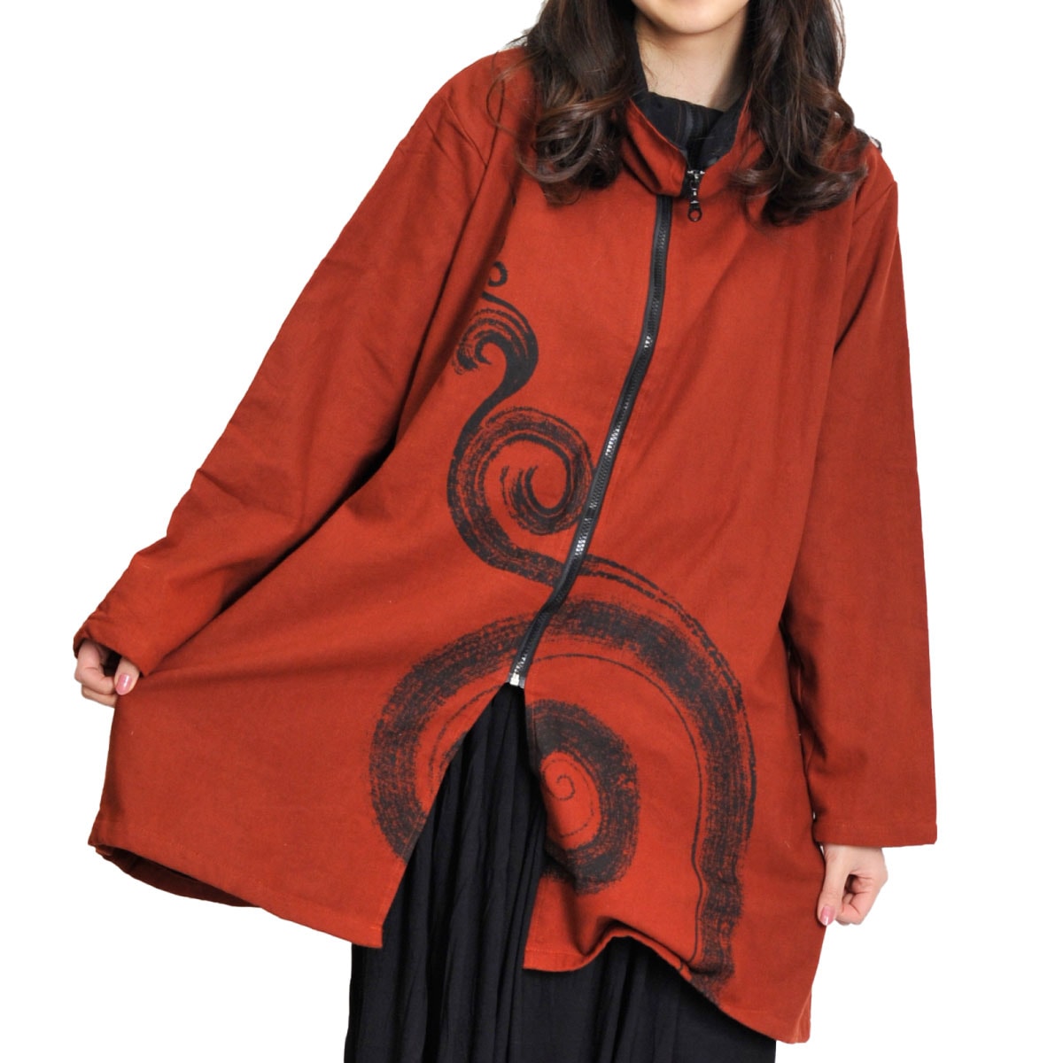 コート スタンドカラー ジャケット ぐるりん パーカー ロングジャケット レディース メンズ ユニセックス ロング丈 大きいサイズ 羽織もの ライトアウター 春 秋 冬 無地 黒 柄 コート ステンカ