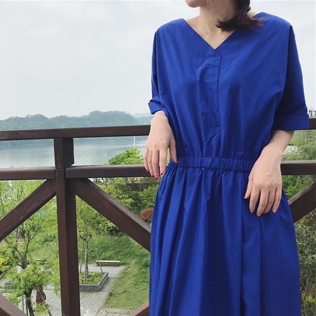 春 夏 ワンピース 夏 レディース 半袖ワンピース Vネック ロングワンピ サマーワンピース ウエストゴム マキシ丈ワンピース 半袖 無地ワンピース