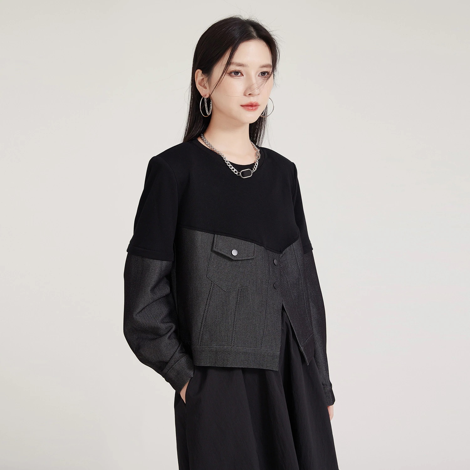 欧米スウエット不規則英伦風上着Tシャツ せラウンドネック トップス大きいサイズ 長袖ブラウス