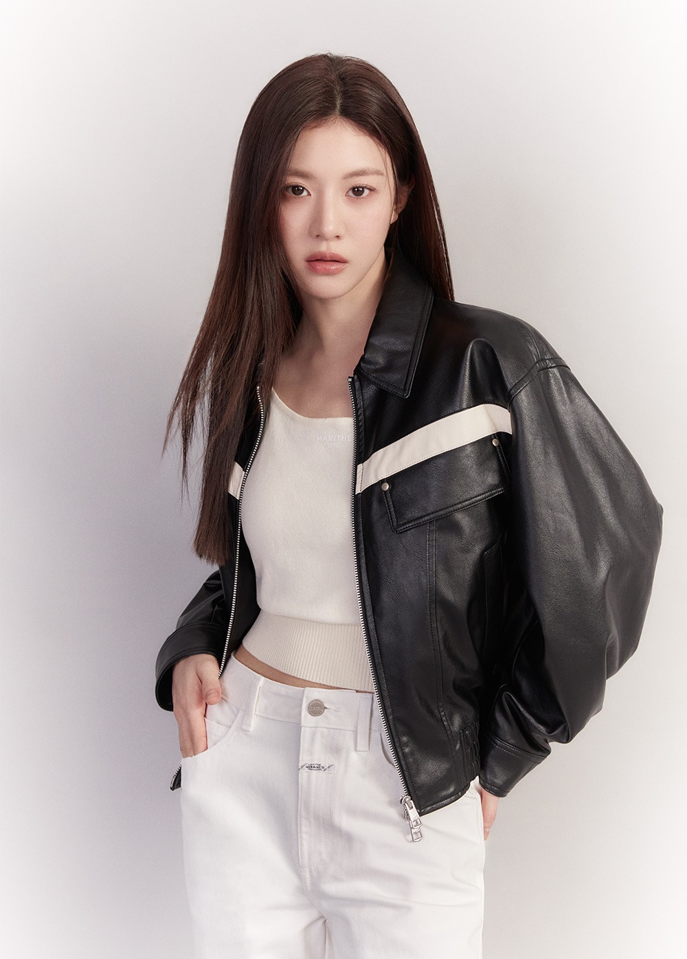 【MARITHEFRANCOISGIRBAUD】 COLOR BLOCK LEATHER BLOUSON : 2COLORS