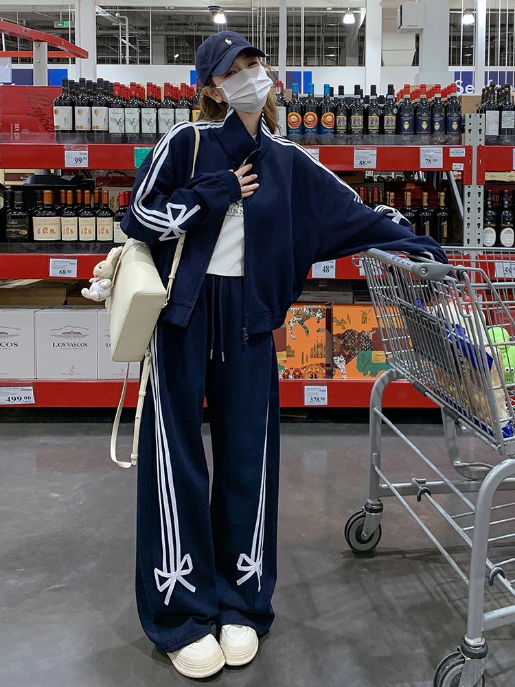 ラウンドヘムルーズ 羽織り ストレート系冬ゆったりサイズワイドシルエットトラック セットアップフルパーカーお出かけ サイド上下ボトムス 2025 秋冬 2点セット トップス×パンツ韓国風 ショート丈