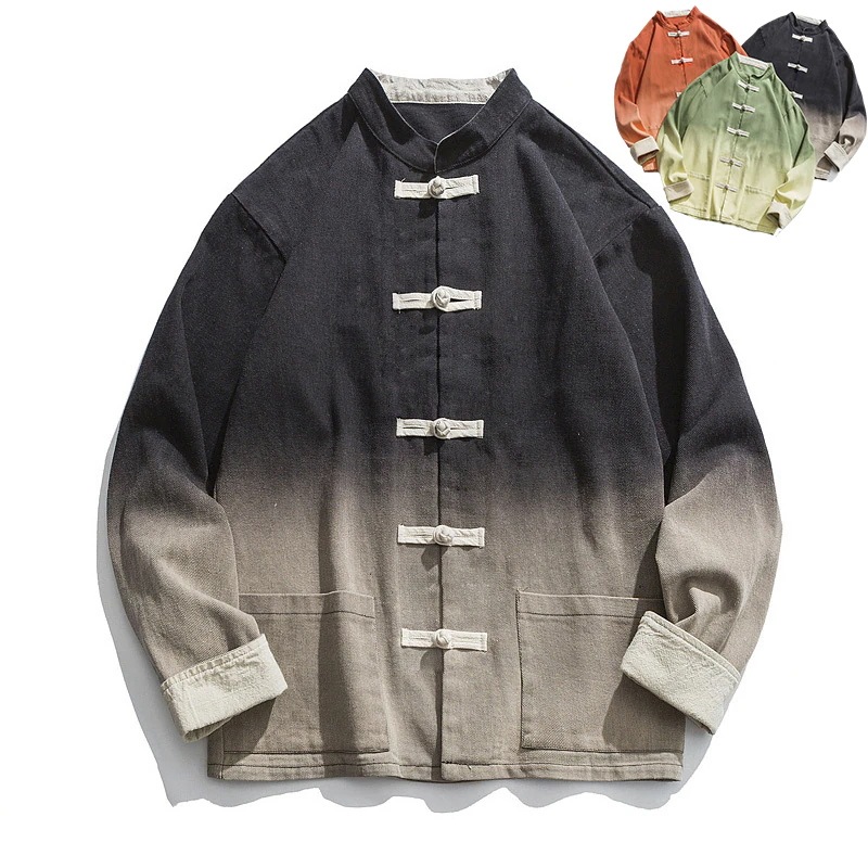 【快速出荷】チャイナ風ジャケット スタンドカラーコート 唐装 グラデーション アウター メンズ スタジャン 男女兼用 大きいサイズ チャイナ風普段着