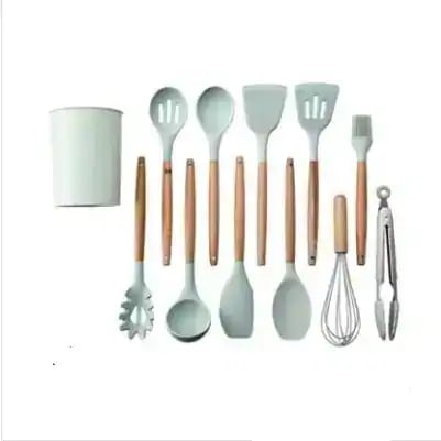 10点セットis木柄シリカゲル調理器具12点鍋にくっつかないシャベルキッチンツール調理シャベルベイクセット