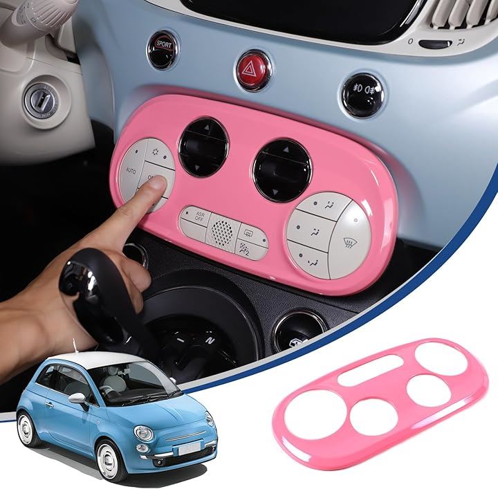 新型 フィアット 500 2016～2024に適用 エアコンスイッチパネル カバー 吹き出し口スイッチカバー 車 送風口 ステッカー ABS製 取付簡単 貼付タイプ 内装パーツ(ピンク)