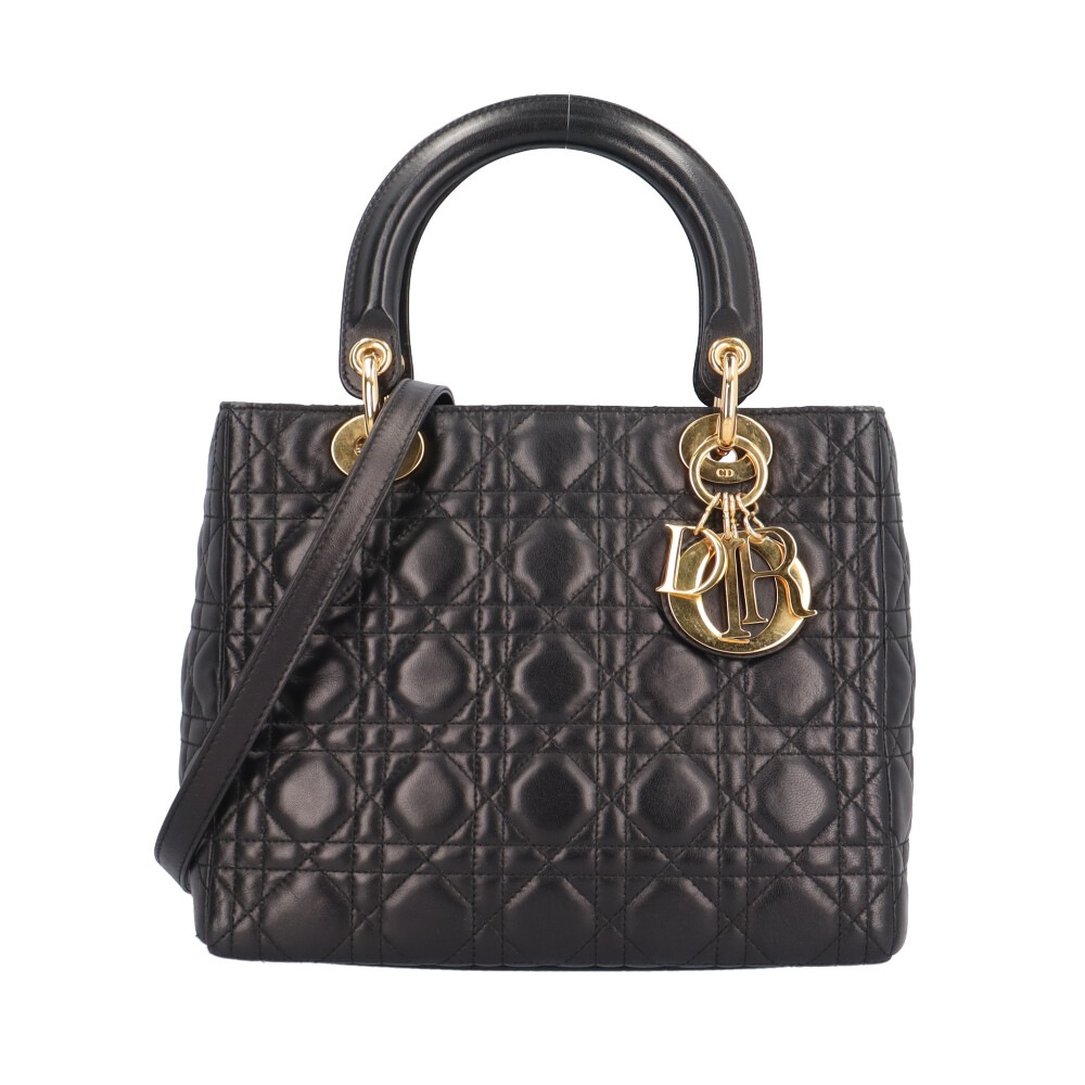 クリスチャンディオール レディディオール ミディアム カナージュ ショルダーバッグ レザー ブラック Christian Dior 中古