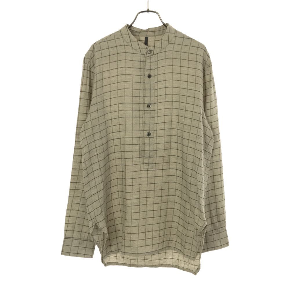 日本製 チェック 長袖 バンドカラー プルオーバー シャツ 1 メンズ