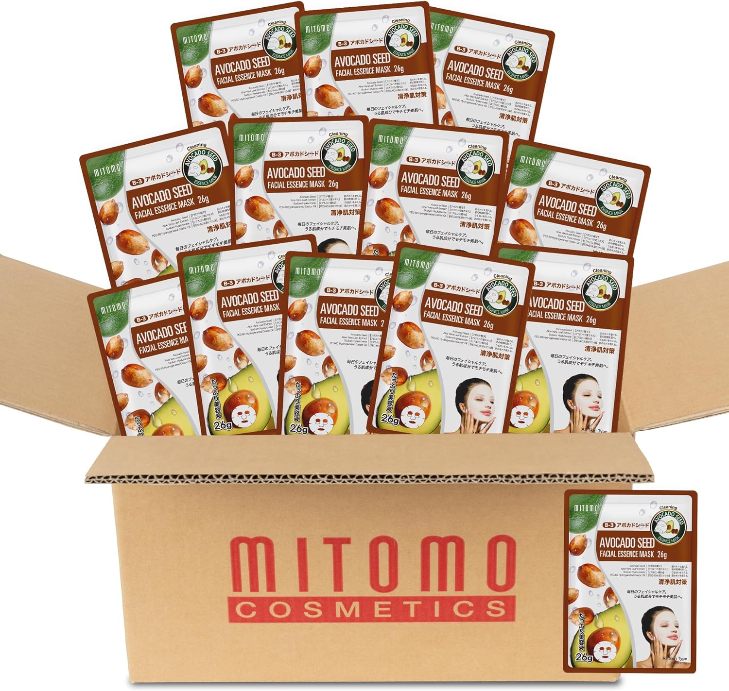 日本製 天然アボカドシードクリーニングフェイシャルエッセンスマスク/100枚x1セット＝100枚/スキンケア 潤いマスクパック[MTSS00516-B-3x010]