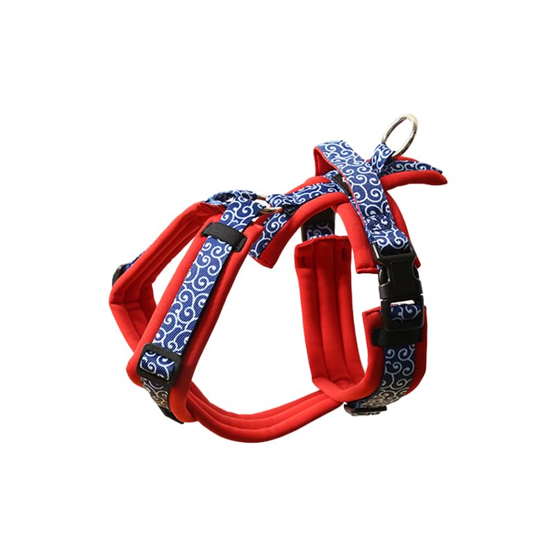 Hakusan ゼロハーネス 負担軽減 犬用ハーネス サイズ調整可 簡単着脱 夜間反射材 軽量 通気 ハンドル付き ネームプレート XL サイズ 唐草レッド×ネイビー