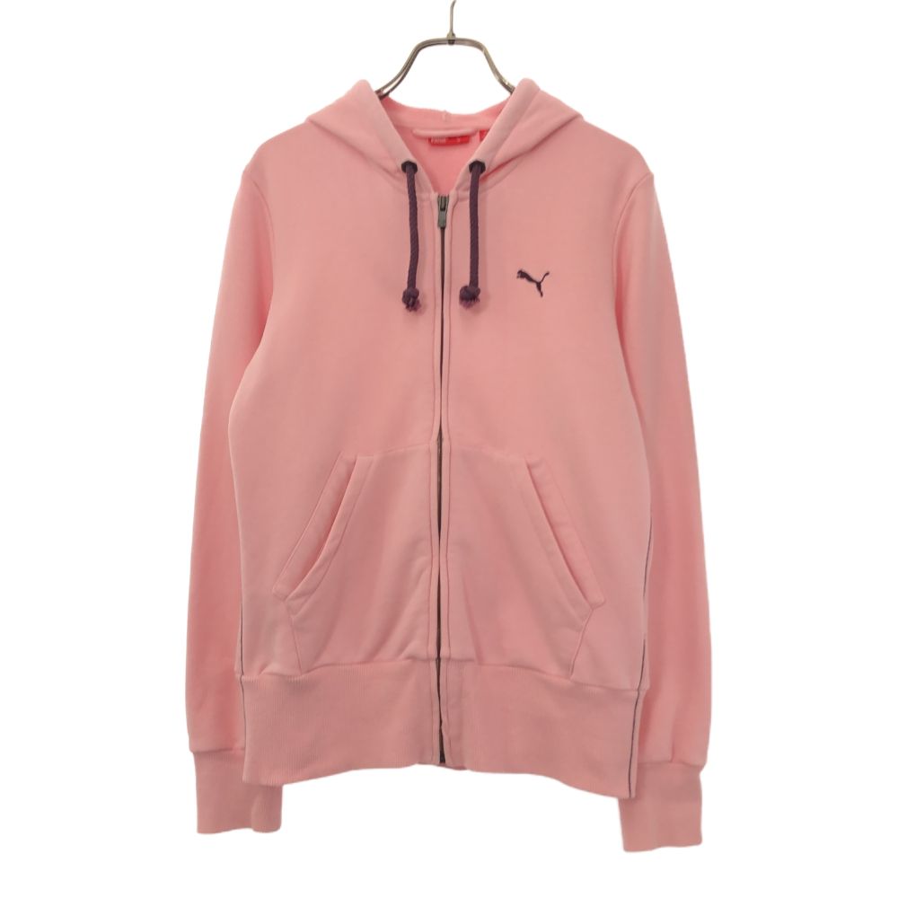 長袖 ロゴ刺繍 ジップパーカー L ピンク レディース