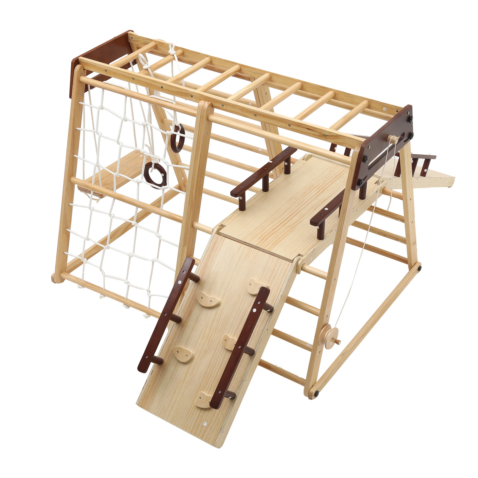402【元SKU：WF314351】ジャングルジム 折り畳み収納 天然木 滑り台 ブランコ 大型遊具 木製 折りたたみ すべり台 室内 ベビー 子供 キッズパーク アスレチック 屋内 家庭用 キッズ