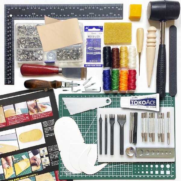 【KAMONレザー】レザークラフト 工具 レザークラフト作成キット 革付き 小銭入れ ツール 道具