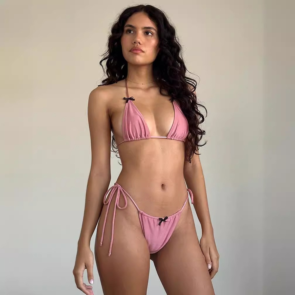 【1つ買うと10つ無料】賢明なソリッドカラービキニ水着蝶ネクタイ女性3点水着