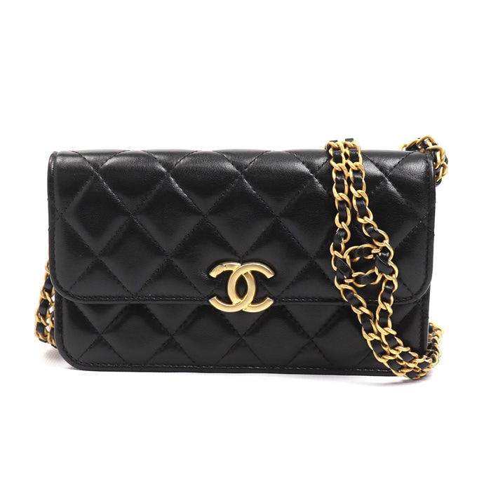 CHANEL シャネル マトラッセ フラップ フォンホルダー ショルダーバッグ ブラック AP3106 レディース 中古 極美品