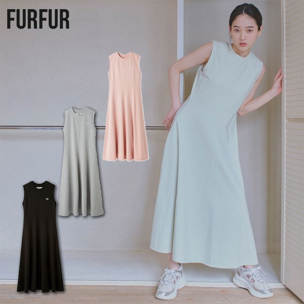 【即納】 ファーファー FURFUR ドレス 25春夏 ロゴ刺繍ノースリーブカットワンピース ロング丈 ノースリーブ rwco251088