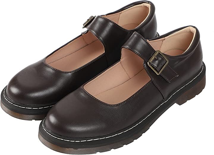 ラウンドトゥ ストラップ付き 厚底 パンプス ロリータ靴 メリージェーン ブラウン，26.5cm(ブ