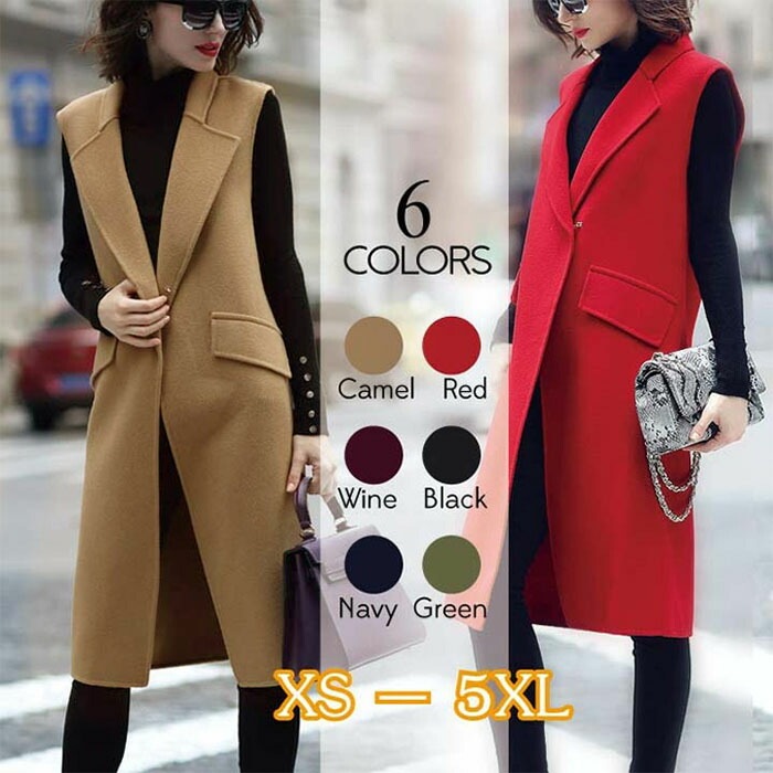 ジレ カジュアルコート ロングジレ ロングベスト レディース トレンチベスト ロング丈スーツベスト ノーカラー アウター 2XL 3XL 4XL 5XL 大きいサイズ 黒 グリーン カーキ ブラック