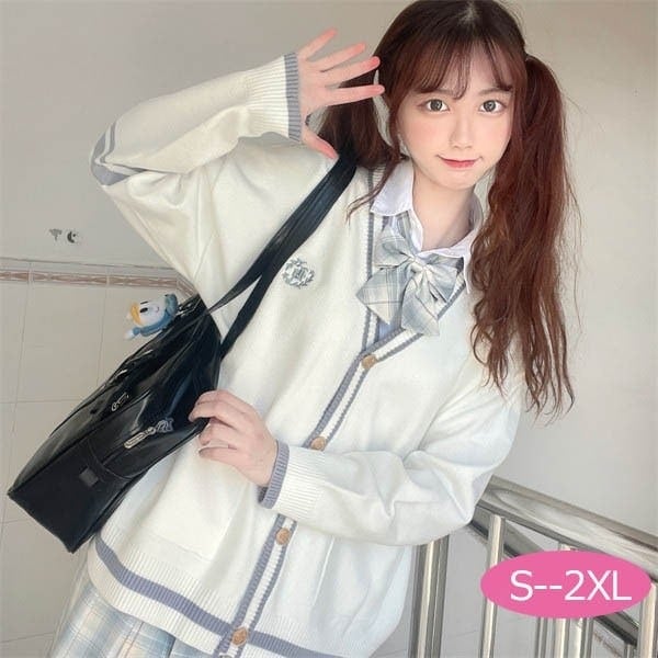 スクールカーディガン 無地 V ネック リブ 全 4 色 女の子 入学式 制服 通学 ニットベスト 中学生 高校生 定番01