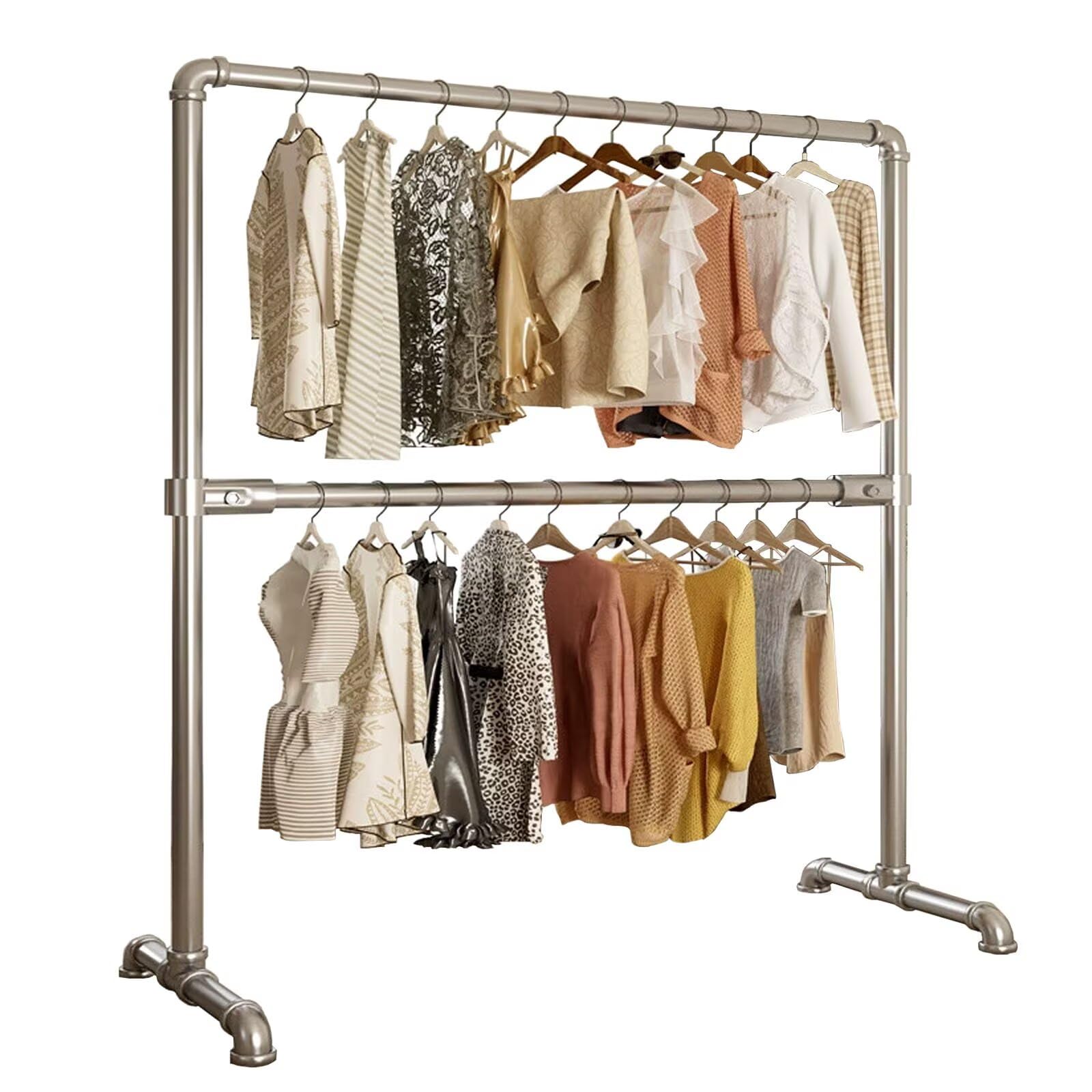 ハンガーラック 2段 パイプハガー 洋服掛け 衣装ラック ステレンス製 ダブル式 頑丈 大容量 室内物干し 衣類掛け 耐荷重120KG 省スペース 家庭用·店舗用·業務用