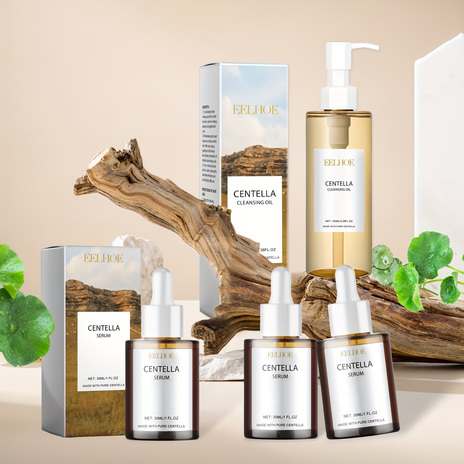 3個のツボクサエキスエッセンスと1個のクレンジングオイルのセット爽やかで優しい保湿とクレンジングの顔乾燥肌を改善し滑らかで柔らかな肌を実現します