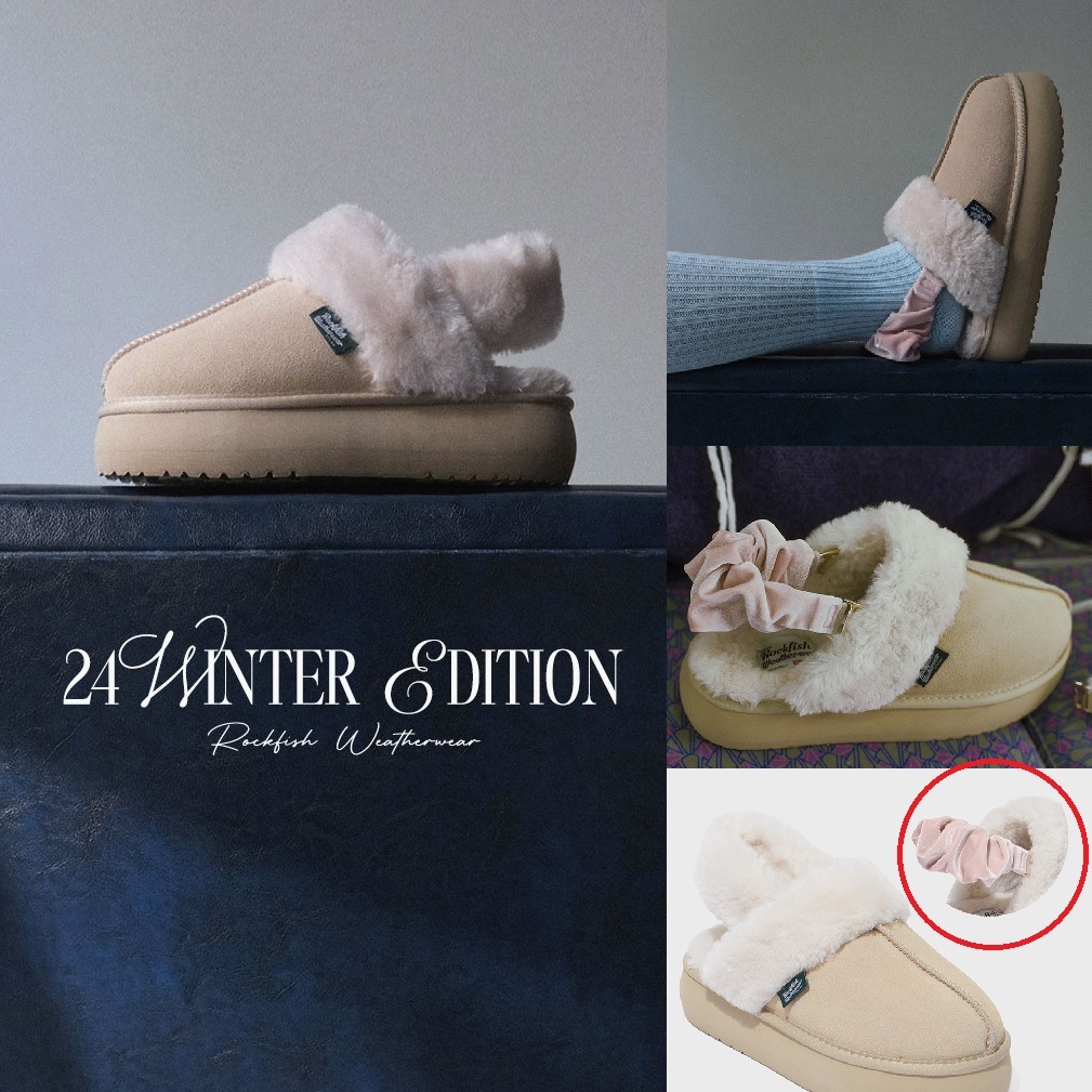 【限定販売】クラウディ フラットフォーム ファー スリングバック - 2色 (23-25サイズ) - 韓国ファッション快適＆スタイリッシュ