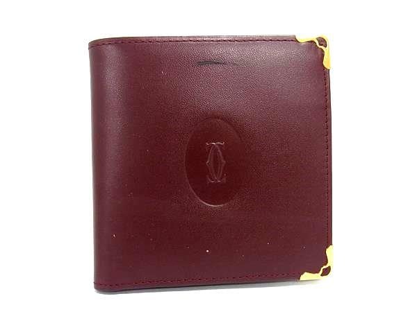 二つ折り 財布 マストライン - ボルドー レザー メンズ ゴールド金具【本物保証】 7,455円