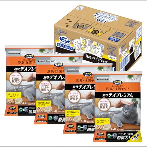 ニャンとも清潔トイレ 猫砂 脱臭・抗菌チップ 超快デオプレミアム 大きめの粒4.4L×4個