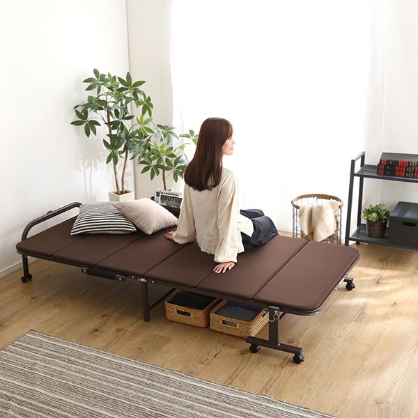 折りたたみベッド シングル コンパクト スリム 折り畳みベッド ウレタン 高反発 キャスター付き 安心 安全 耐荷重 パイプベッド 折りたたみ 折畳み シンプル