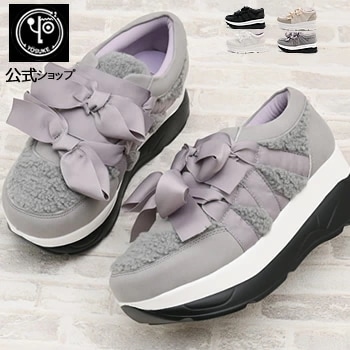 【公式】 ヨースケ 厚底スニーカー レディース リボンスニーカー ふわふわ キラキラ もこもこ 歩きやすい 5.8cmソール