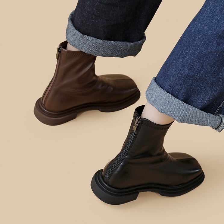 レザー スクエアトゥ 太ヒール l シューズ 靴 くつ クツ ブーツ 3cmヒール チャンキーヒール ローヒール 歩きやすい 裏ボア 暖かい かわいい 大人可愛い シンプル カジュアル おしゃれ お