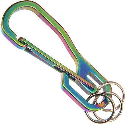 他サイト： チタン カラビナ 2ピース構造 バネ不使用 キーホルダー フック 小径 キーリング 3個付き TC4 レインボー カラー( レインボーカラー, 66x24mm)の商品画像