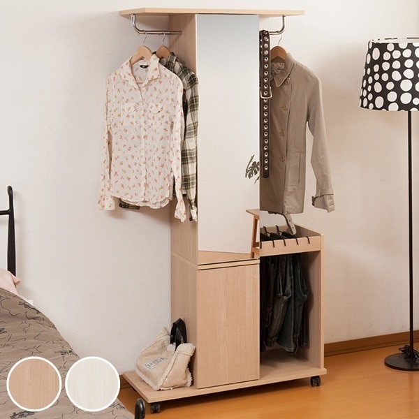 ハンガーラック ミラー付き ダブル 収納ロッカー キャスター付 約幅80cm 洋服掛け ハンガー掛け コートハンガー クローゼットハンガー パイプハンガー ポールハンガー ハンガー ラック