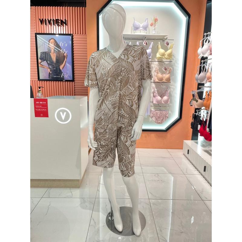 [スターフィールド高陽] 夏のモダール 葉っぱ柄 室内着セット ベージュ EZ6008