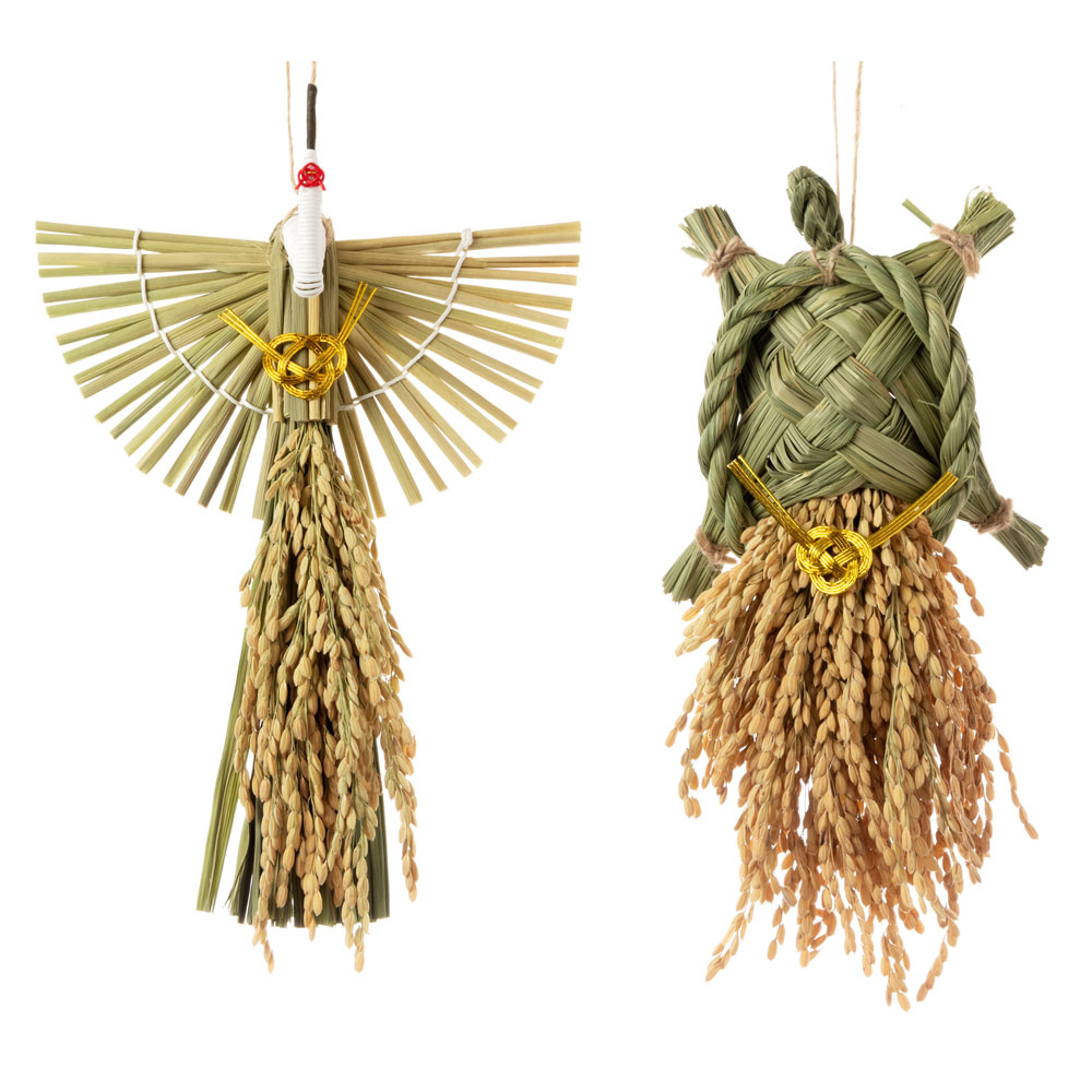 竹治郎　わら細工　鶴亀セット（寿鶴・祝亀）　注連飾り　新潟県南魚沼の正月飾り